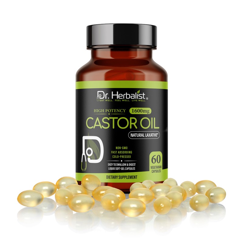 Dr. HERBALIST Castor Oil Capsules 1600mg | Fast Absorbing |