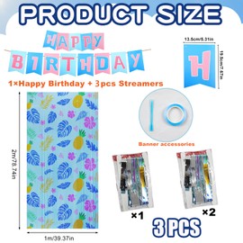 3PCS Hawaiian Element Pattern Foil Fringe Curtains，Birthday Party Backdrop & Banner，Tinsel Animation Themed Photo Backdrop Streamers Cartoon Birthday Party Decorations