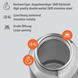 Esbit Insulated Bottle Pictor | Stainless Steel | BPA | Black & Silver | 0,75L & more | Water, Cycling, Sport, Yoga