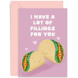 Old English Co. Cute Anniversary Card for Him Her - 'Fillings For You' Taco Burrito Pun Valentine's Day Card for Husband, Wife, Girlfriend, Boyfriend - Fun Card for BFF Bestie | Blank Inside Envelope