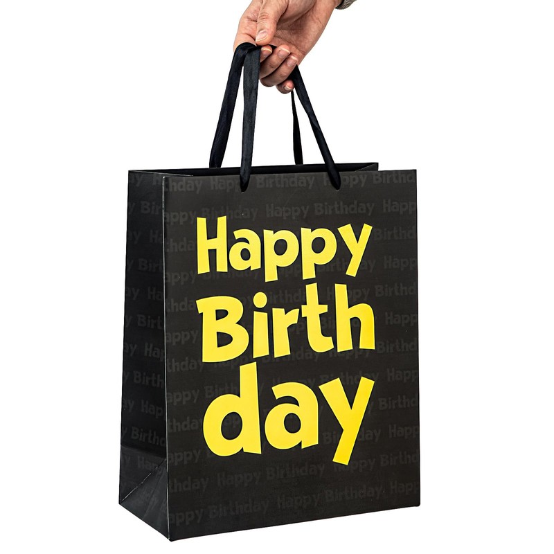 Loveinside Black Birthday Gift Bag with Tissue Paper for Birthday,