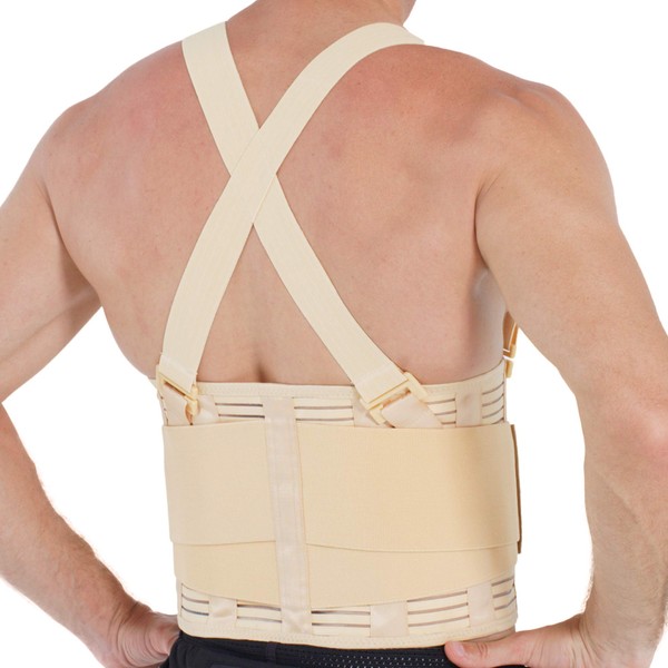 NeoTech Care Adjustable Back Brace Lumbar Support Belt with Suspenders, Beige, Size XXL
