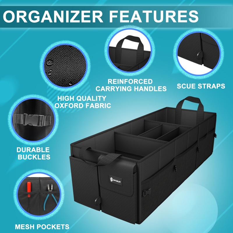 Sposuit Extra Large Trunk Organizer 98L Collapsible Car Storage Trunk
