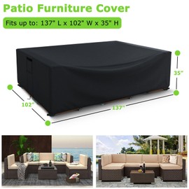 HIGHTQURO Patio Furniture Covers Waterproof, Heavy Duty 600D Outdoor Furniture Covers for Outside Sectional Sofa Set,Tear Resistance and Anti-UV, Black,137"L x 102"W x 35"H
