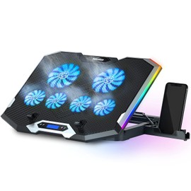 TopMate C11 Base Portatil con 6 Azul Ventilador+5 Altura Ajustables, Pantalla LCD+Soporte Teléfono