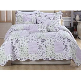 PRIME LINENS Luxury Quilted Patchwork Bedspread Bed Throw 3 Piece Bedding Set Includes Comforter & 2 Pillow Shams Floral Design Coverlet Embroidered (Province, Single)