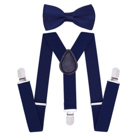 CHENGZI Kajeer Kids Suspenders Set Adjustable Elastic Suspenders with Bow Tie for Boys and Girls, darkblue