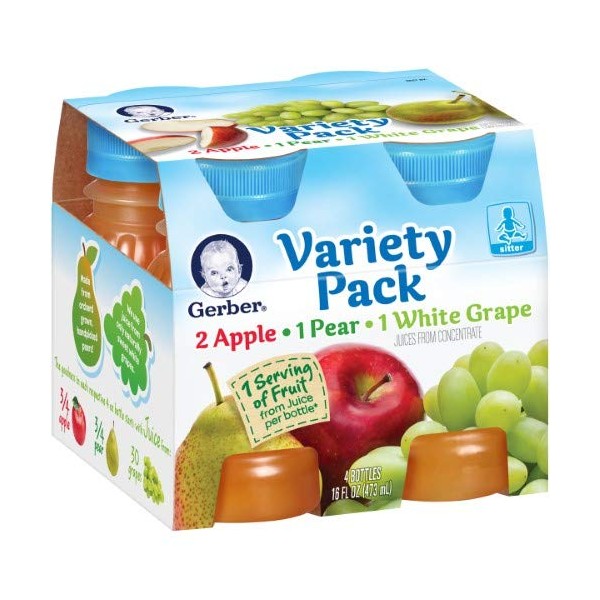 Gerber Juice Fruit 2 Apple, 1 Pear, 1 White Grape Juices from Concentrate Variety 16 Fl Oz (Pack of 8)
