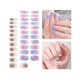 Yekafue No Lamp Gel Nail Strips 44 Pcs Wraps - Gradient Brown + Pink Purple, Easy Apply Gel Nail Stickers Long Lasting, Salon-Quality, 4 Prep Pads, 2 File, 2 Wooden Stick