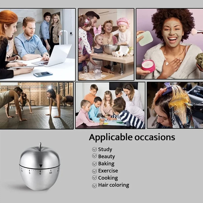 2Pcs Kitchen Timer, Egg Fruit Shape Stainless Steel Waterproof Mechanical