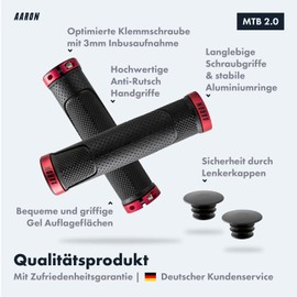 Aaron MTB Sporty Bicycle Handlebar Grips Non-Slip Rubber Lock-On Gel Grips with Handlebar End Caps for Mountain Bike, Trekking Bike, Electric Bike, Cross Bike, Fixie and much more