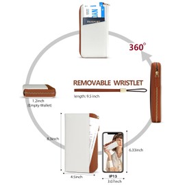 Sunpour Large Capacity Travel Wallet for Women,RFID Blocking Zipper Wallet with AirTag Slot,Passport Holder Clutch with Wristlet(Black&Brown)