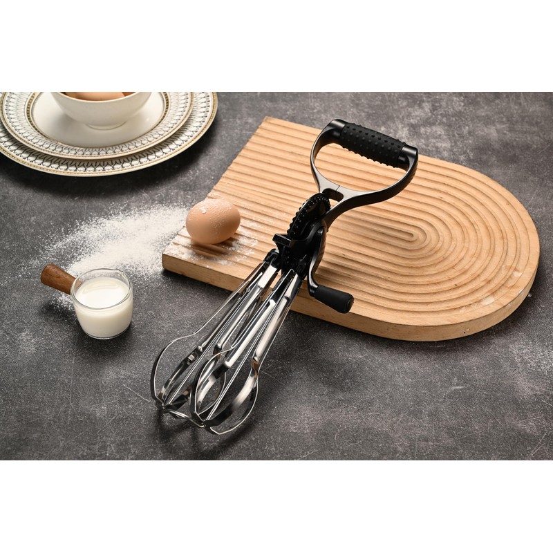 Fox Run Stainless Steel Manual Hand Mixer, Black Retro Style