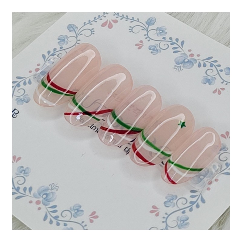 Xmas Line Handmade Nail Tips - Stiletto M / Xmas