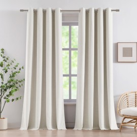Vision Home Natural Linen Full Blackout Curtains Grommet Linen Total Room Darkening Window Curtains 95 inches Long for Bedroom Living Room Thermal Insulated Farmhouse Rustic Drapes 2 Panels 58"Wx95"L