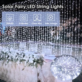 Extra-Long String Lights Outdoor/Indoor, 300 LED Upgraded Super Bright Christmas Lights, Waterproof 8 Modes Plug in Clear Wire Fairy Lights for Bedroom Party Wedding Garden Christmas (Cool White)