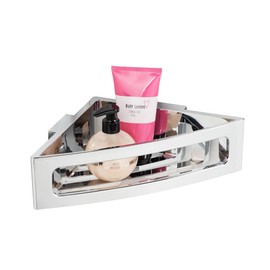 WENKO Turbo-Loc Bralia Corner Shelf Bathroom Shelf Fixing No Drilling Required Plastic 35 x 8.5 x 20 cm Chrome