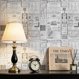 Livelynine Newspaper Wallpaper Peel and Stick Black and White Vintage Newspaper Print Contact Paper Roll Antique Eclectic Retro Wallpaper Bathroom Self Adhesive Old 1920s Backdrop Removable 17.5x78.8"