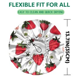 BHAHB 2 PCS Shower Cap Waterproof Double Layer Elastic Adjustable Reusable Hair Bath Caps for Girls Women Cute Aesthetic (G15-Strawberry Flower)