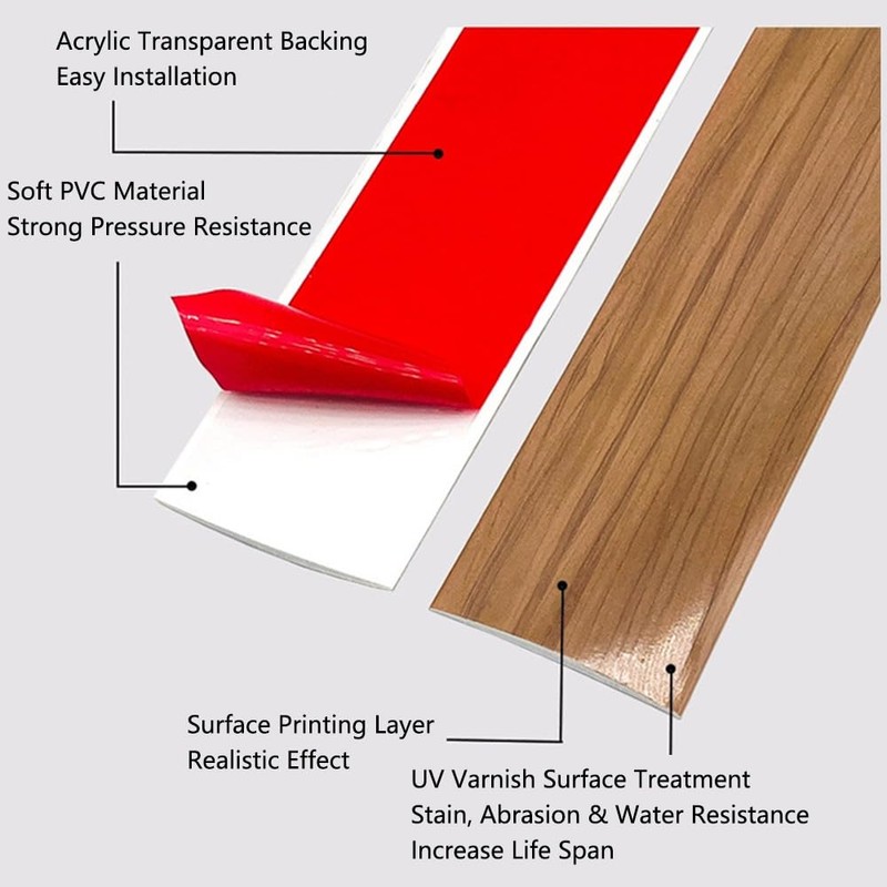 White, Flat Laminate to Tile Threshold Bar, PVC Transition Profile,
