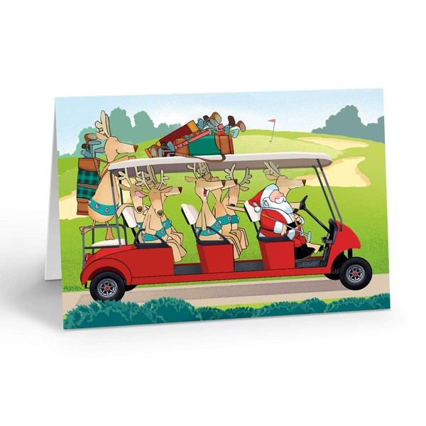 Christmas Golf Cart Holiday Card - 18 Golf Christmas Cards & Envelopes - USA Made