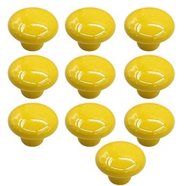 Mallofusa 32mm Cabinet Ceramic Round Pull Knobs for Drawer Dresser Kitchen Wardrobe Handles 10 PCS Yellow