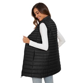FlyGulls Long Puffer Vest for Women Winter Lightweight Down Vest Black Womens Vests Outerwear Sleeveless Jacket with Pockets