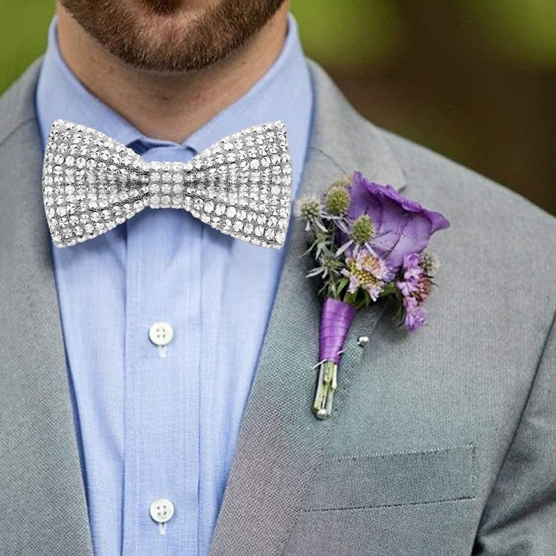 HOULIFE Rhinestone Bow Tie for Men Diamond Bow Tie Pre-Tied