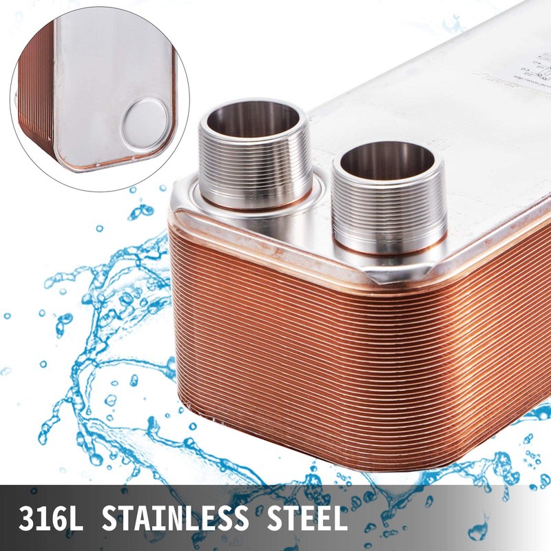 BestEquip Heat Exchanger 3"x7.5" 40 Plates Brazed Plate Heat Exchanger