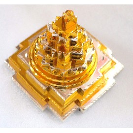 Sri Yantra, Shri Meru Yantra, Sri Chakra in Ashtadhatu & Brass gold/silver/copper tone polish sizes 3" & 2" Inches - Spiritual powers Vaastu Dosh Prosperity Harmony (2" Inch Pure Brass 2 tone polish)