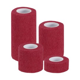 PATIKIL 1"/2"/3"/4" Self Adhesive Bandage Wrap, 4 Pcs 5 Yard Elastic Self Breathable Self Adherent Wrap Tape for Stretch Athletic Sports Wrist Ankle Outdoor Tape, Dark Red