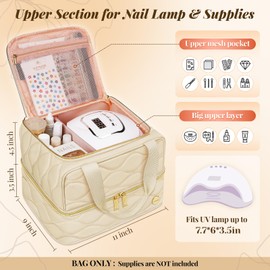 YOREPEK Nail Polish Organizer Case Holds 42+ Bottles (15ml/0.5 fl.oz), 2-Layer Nail Kit Bag with Compartments for Nail Supplies, UV Lamp, Nail Tech Organizers and Storage for Manicure Tools, Beige
