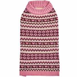 Blueberry Pet Heart Designer Everyday Turtleneck Fair Isle Fall Winter Pullover Dog Sweater in Pink, Back Length 14", Warm Clothes for Medium Dogs