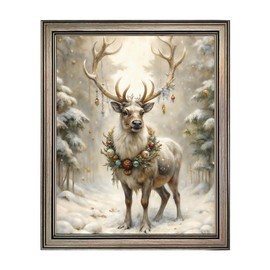 Vintage Framed Reindeer Wall Art Winter Canvas Print Home Decor Deer Picture Painting Christmas Decorations