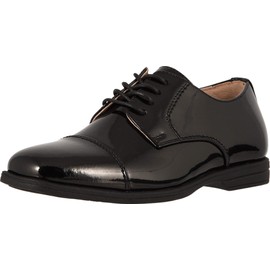 Florsheim Boy's, Reveal Cap Toe Oxford JR – Little Kid & Big Kid, Black-Patent, 4 Big Kid