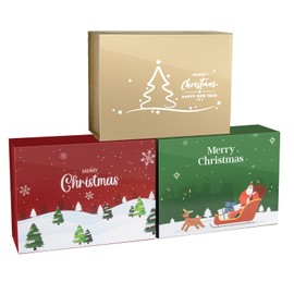 Christmas Gift Boxes with Lids 3 Pack, 9x7x3.5 Inches Luxury Xmas Eve Gift Box, Collapsible Gift Boxes with Magnetic Closure for Presents Wrapping Gifts