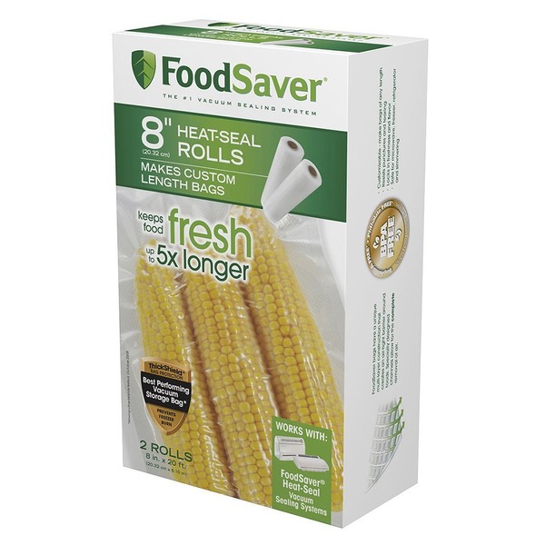 FoodSaver Vacuum Seal Rolls for Custom Fit Airtight Food Storage and Sous Vide, 8" x 20', 2 Pack