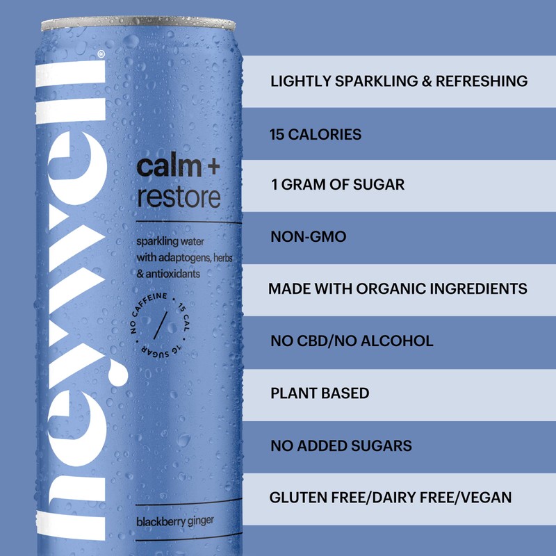 Heywell Sparkling Adaptogenic Water Calm and Restore, Blackberry Ginger Flavor