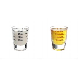 Glass Measuring Cups for Small Amounts of Liquids Such as Milk, Coffee, Cocktails, Whisky, Tequila, Spirits and Grapes, Pack of 2 - One Red, one Black (60ML)