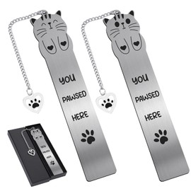 Berirexrion Cute Cat Metal Bookmark - 2 PCs You Pawsed Here Bookmarks for Kids Teens Cat Lovers Gifts Funny Book Marks Pendant Box for Reading Reader Boys Girls School Christmas Thanksgiving Birthday