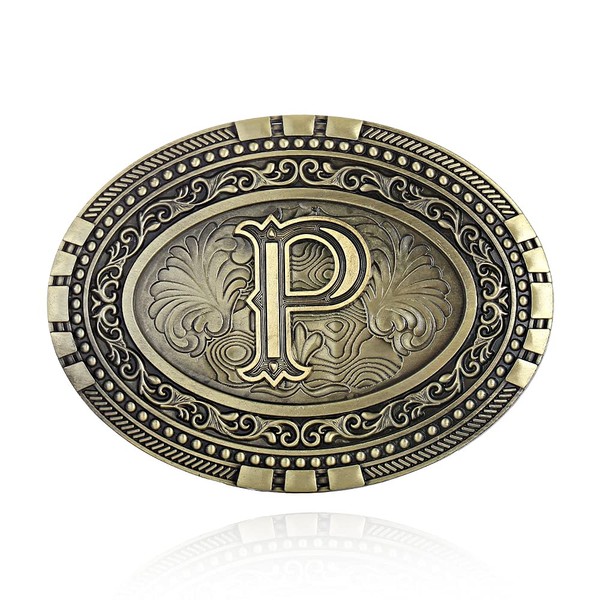 KDG Mens Western Belt Buckle - Initial Cowboy Letter Oval