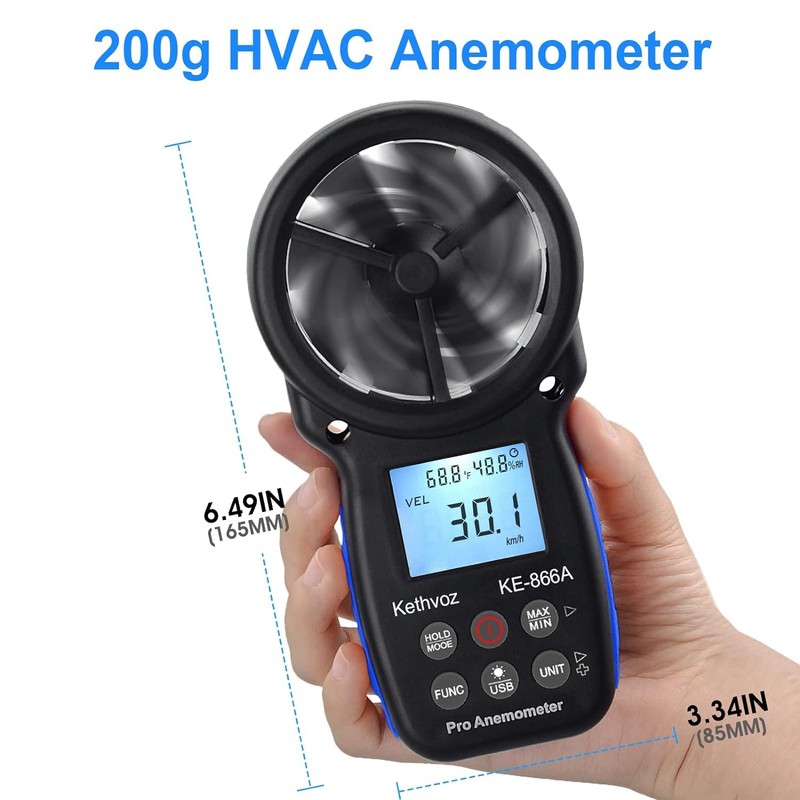 Handheld Anemometer Windspeed Meter 40m/s, Kethvoz CFM Wind Gauge with