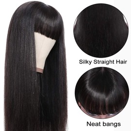 ROSELINE Glueless Wigs Human Hair with Bangs Straight Human Hair Wig with Bangs 150% Density None Lace Front Wigs for Black Women 22inch