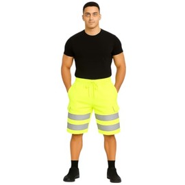 HUBIBUBI Hi Vis Safety Cargo Shorts High Visibility Reflective Workwear Security Combat Shorts Pockets Lightweight Utility Jogger for Men Bottom (UK, Alpha, L, Regular, Regular, Yellow)