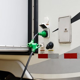 RVGUARD 30 Amp to 30 Amp RV Adapter with Locking Connector 12 Inch, NEMA TT-30P Male to NEMA L5-30R Female Dogbone Electrical Converter with LED Power Indicator, Green