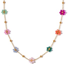 CHICVISION Exquisite daisy flower necklace bracelet earrings three piece set, Gold Plated Chain with Colorful Crystal Flowers, Fashion Jewelry