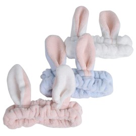 JIALWSJWAN 3 Pieces Cute Rabbit Ear Hairlace Soft Facial Headband Elastic Bunny Spa Skin Care Hairlace for Washing Face Beauty Skincare Shower