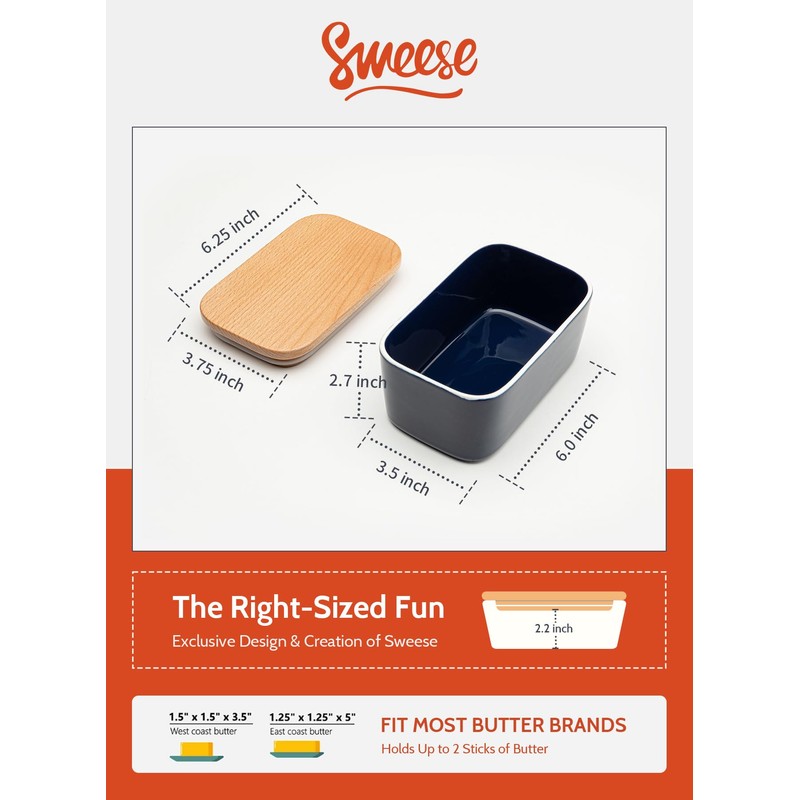 Sweese Large Butter Dish with Lid for Countertop, Airtight Butter