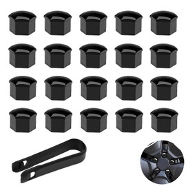 WQEDVN 20 PCS Wheel Nut Covers, Car Wheel Nut Covers, Wheel Nut Caps, 17mm Wheel Nut Covers, Universal Wheel Bolt Covers with Removal Tool (Black, 17mm)