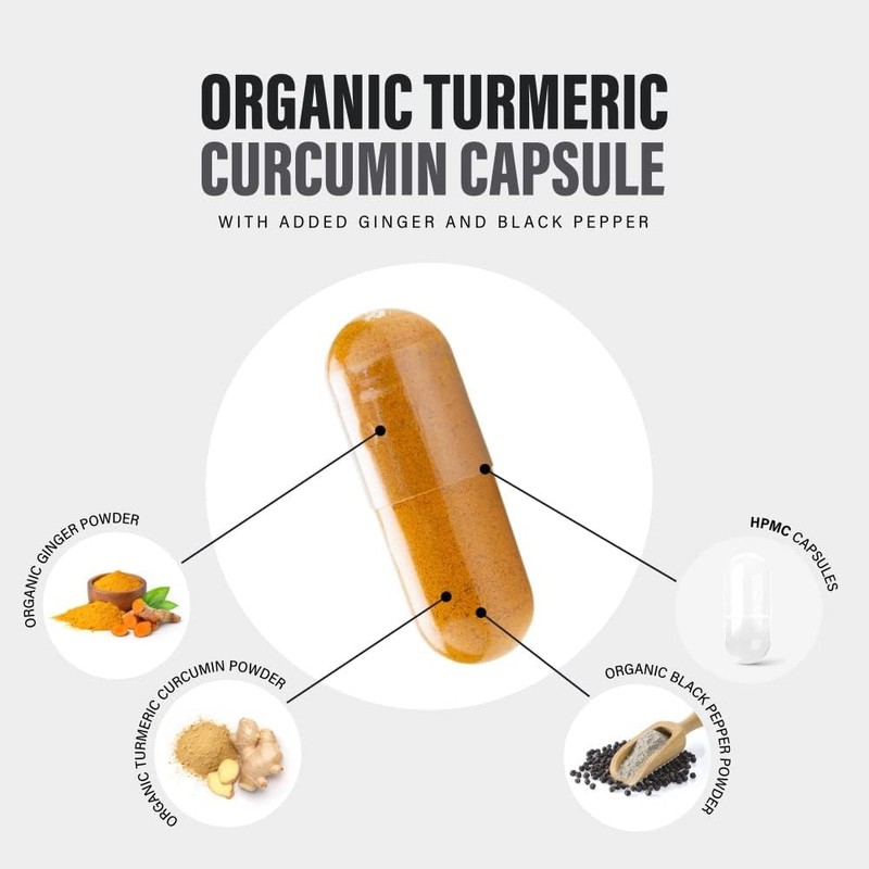 Organic Turmeric Capsules High Strength and Black Pepper with Active